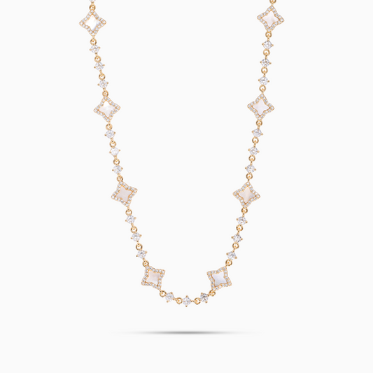 Gold Flower Tennis Chain - White