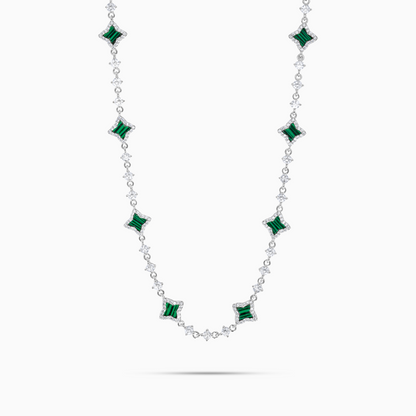 Silver Flower Tennis Chain - Green