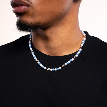 Signature silver Pearl Chain - White and Blue