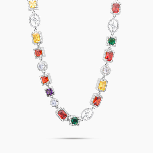 Multi Gemstone Chain 8 mm Silver