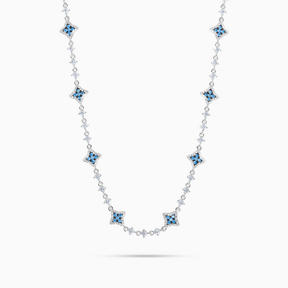 Silver Flower Tennis Chain - Blue Stones