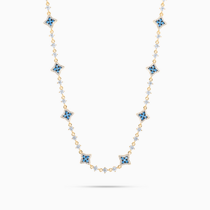 Gold Flower Tennis Chain - Blue Stones