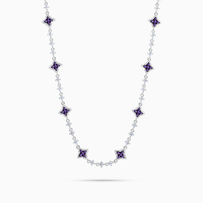 Silver Flower Tennis Chain - Purple Stones