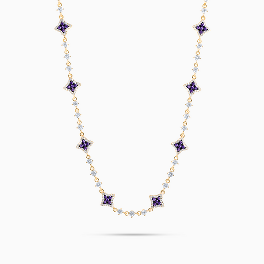 Gold Flower Tennis Chain - Purple Stones