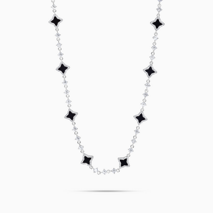 Silver Flower Tennis Chain - Black