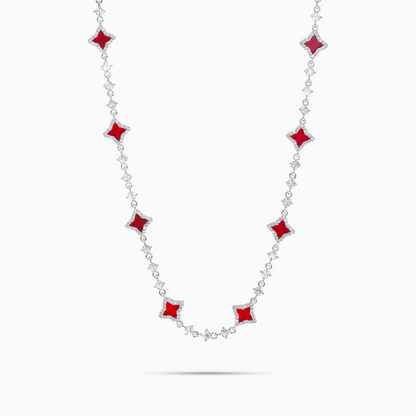 Silver Flower Tennis Chain - Red