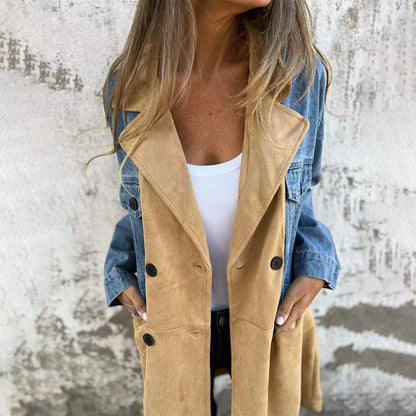 Mid-Length Trench Coat with Stitching in Denim Jean