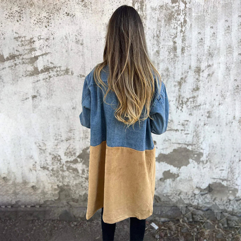 Mid-Length Trench Coat with Stitching in Denim Jean