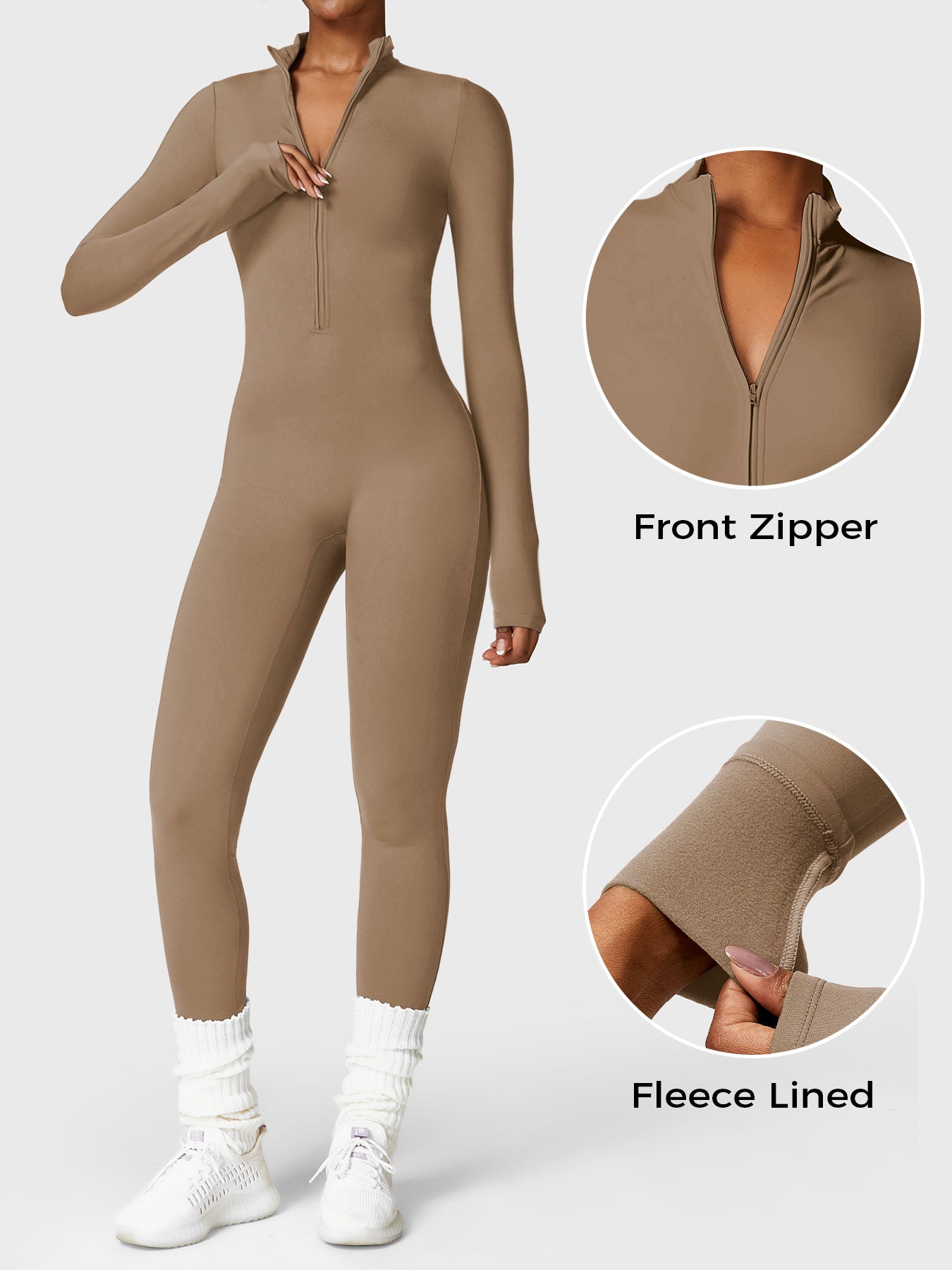 Yeoreo Belle Fleece Long Sleeve Zipper Jumpsuit