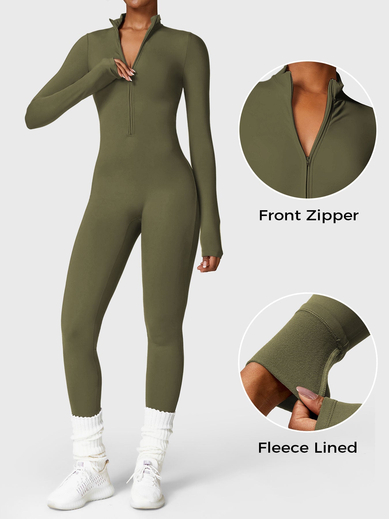 Yeoreo Belle Fleece Long Sleeve Zipper Jumpsuit